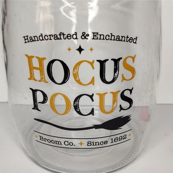 Hocus Pocus Broom Company Clear Glass Halloween Candy Jar Canister - Picture 2 of 12